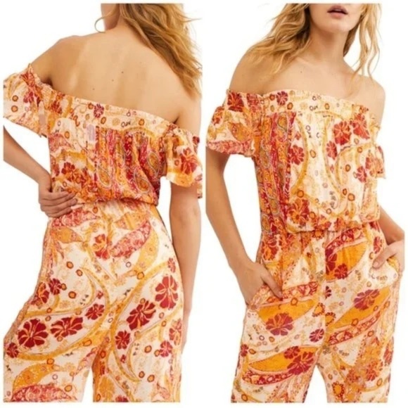 Free People NWOT Carmen Off Shoulder Jumpsuit - Picture 6 of 7